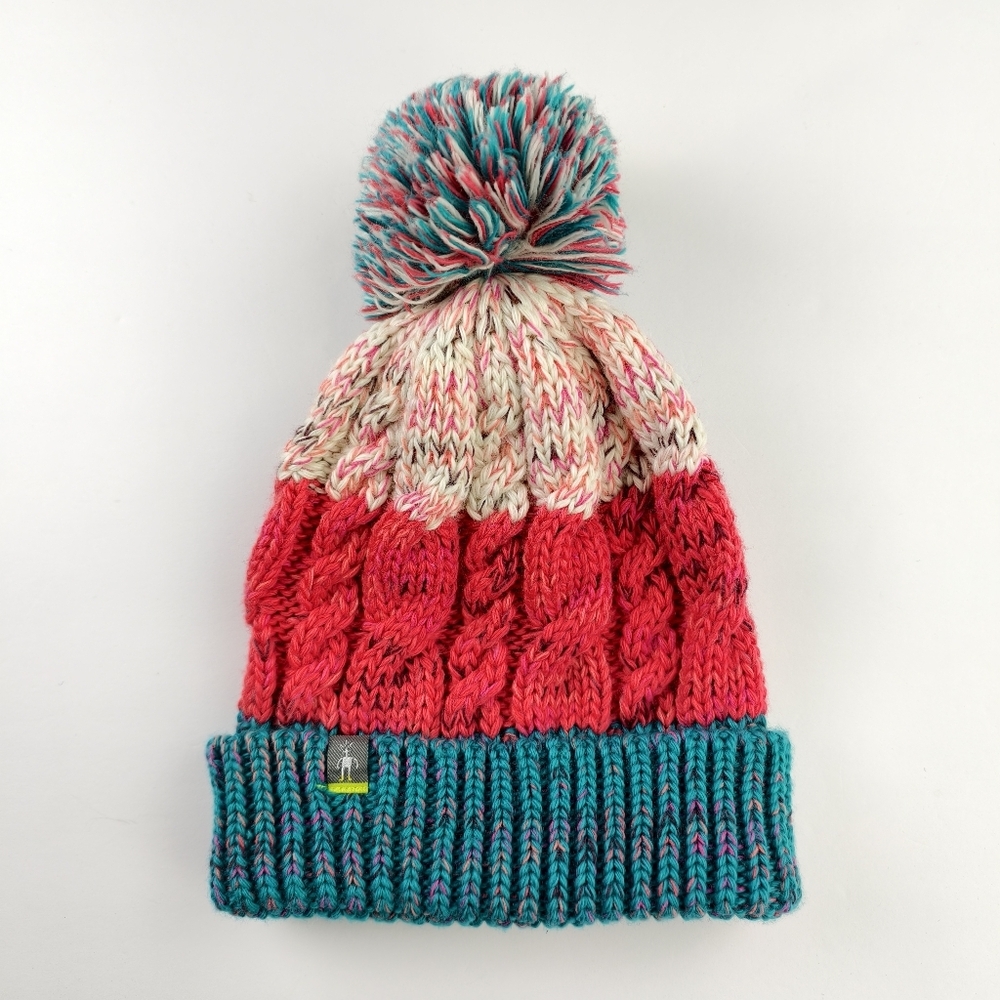 Smartwool Color Block Knit Beanie – Teal Red Pink Cozy Winter Hat Free Size